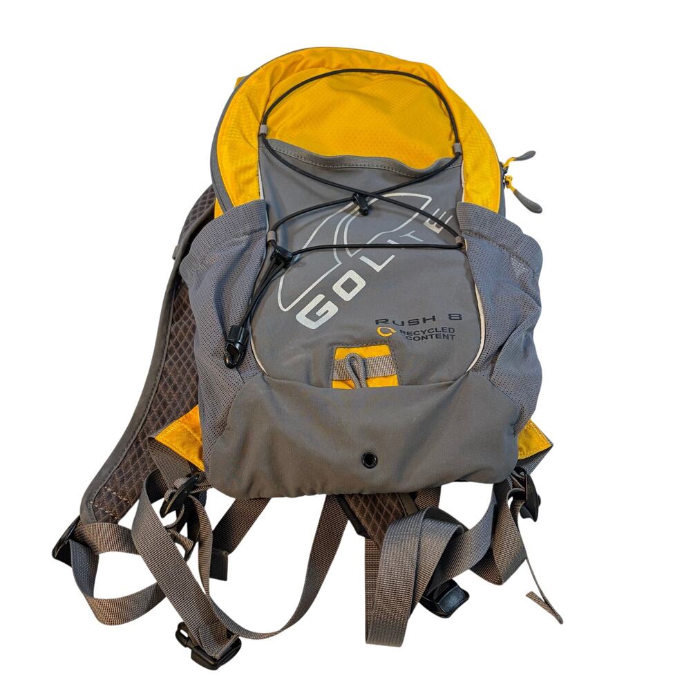 GoLite Rush 8L Hydrapak, yellow gray backpack, water bladder. Running, hiking